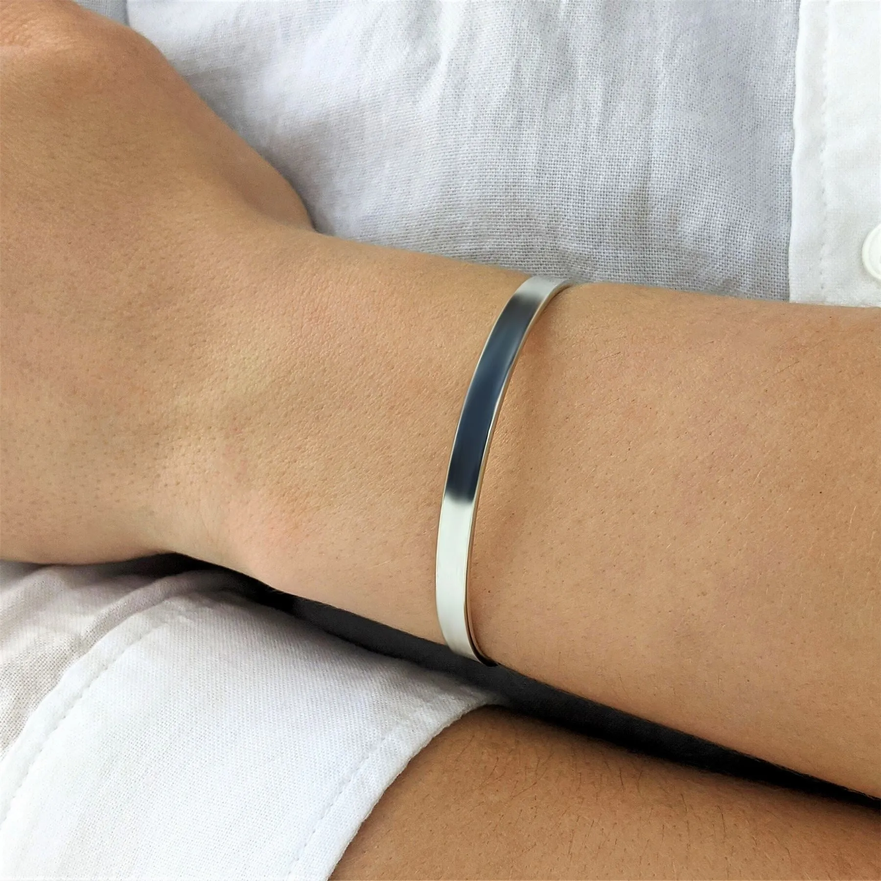 Sterling Silver Classic Flat Plain Identity Adjustable Cuff Bangle