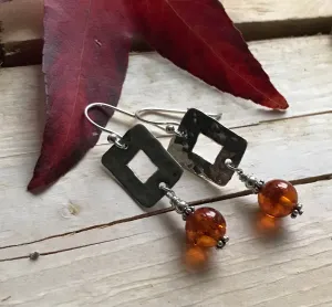 Sterling Silver Handmade Amber Dropper Earrings
