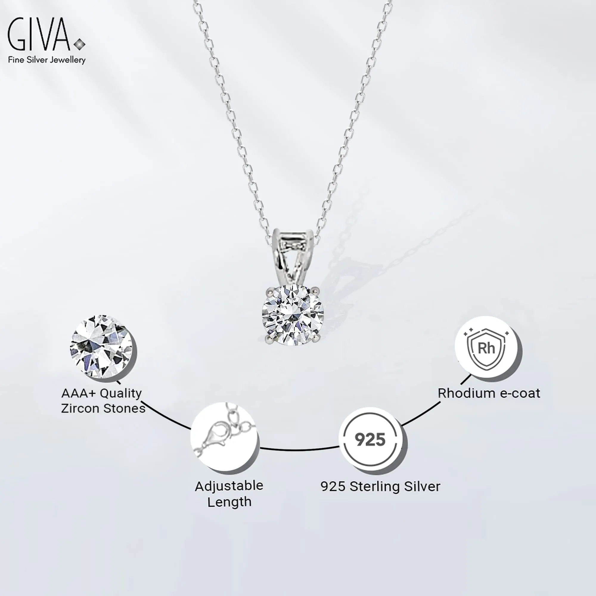 Sterling Silver Hypoallergenic Zirconia Stone Pendant Necklace for Women