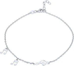 Sterling Silver Jewelry - Rhodium Plated with 925 Stamp - Music Notes Charm Anklets for Women - 9 Inch long   1 Inch Extender