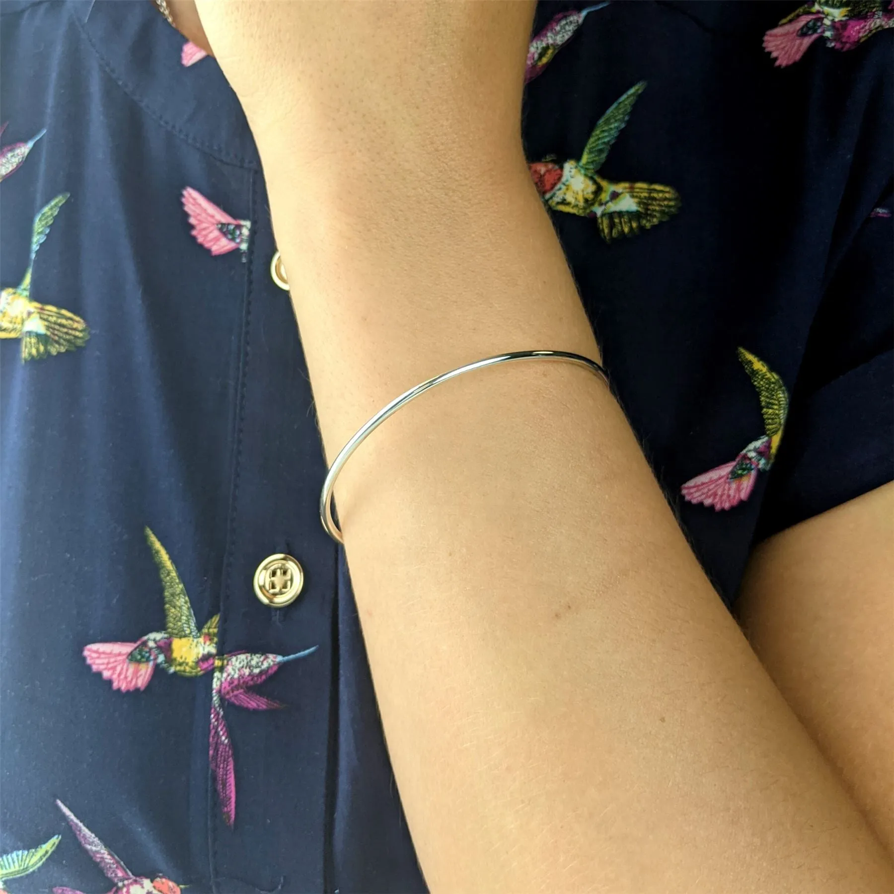 Sterling Silver Round Thin Plain Tube Closed Bangle for Stacking
