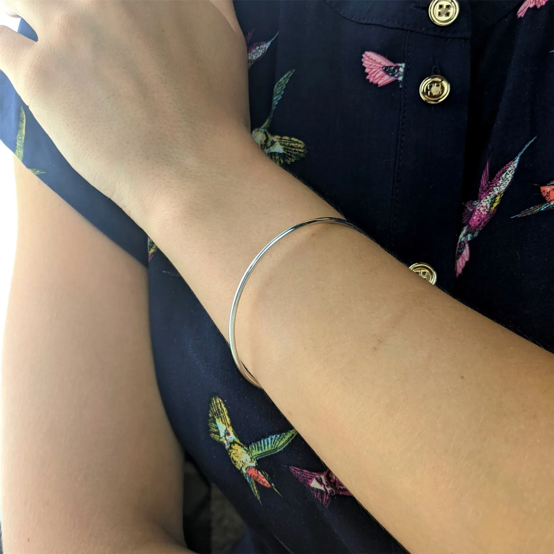 Sterling Silver Round Thin Plain Tube Closed Bangle for Stacking
