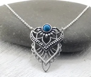 Sterling Silver Turquoise Ornate Tribal Necklace