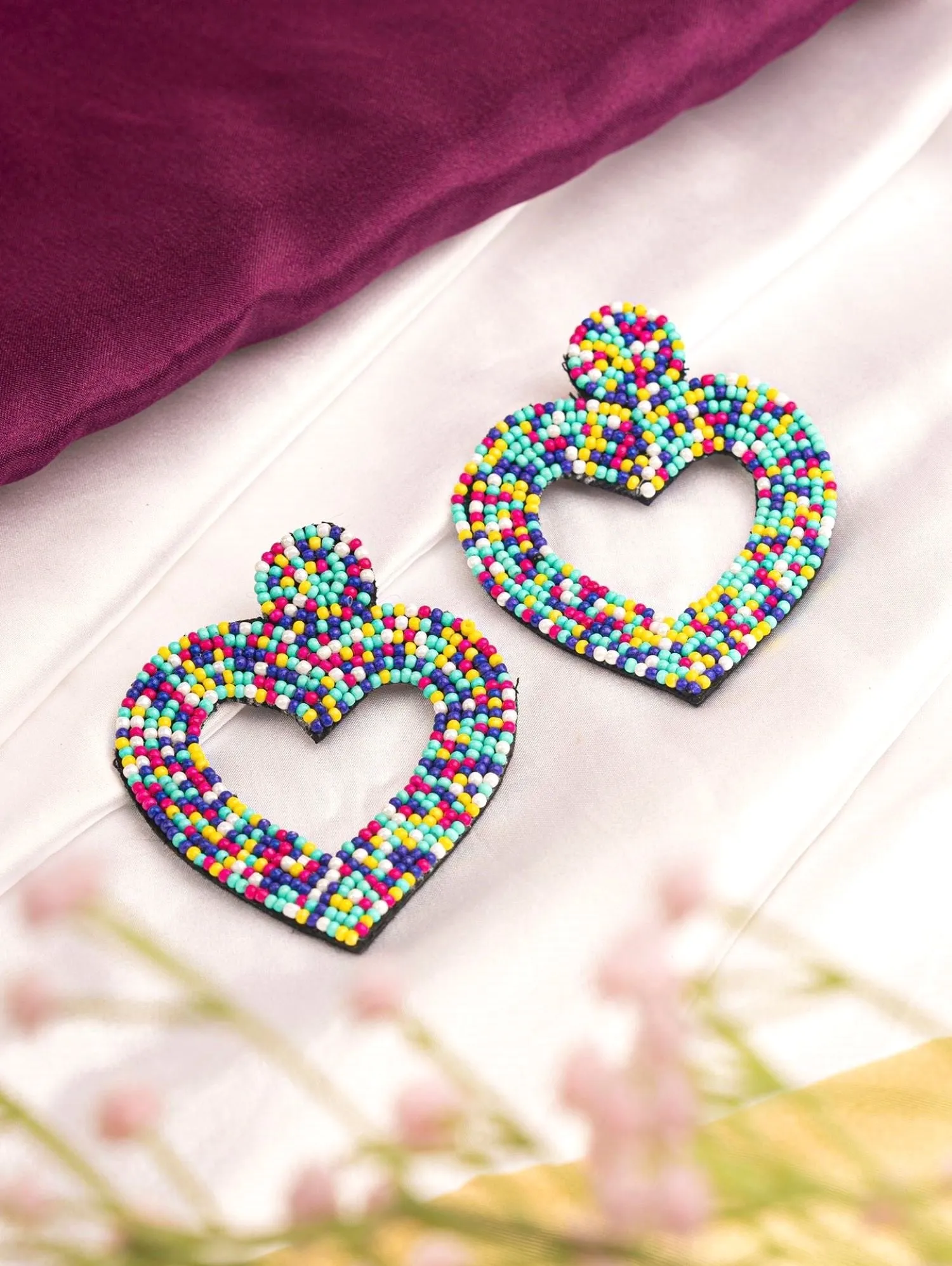 Stylish Light-weight Multi-color Handcrafted Heart Earrings