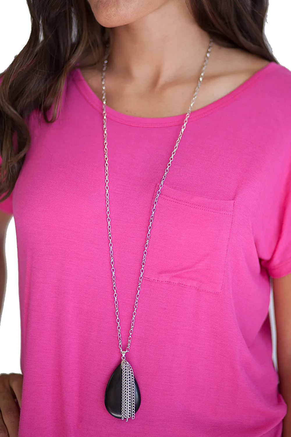Teardrop Stone Necklace Silver