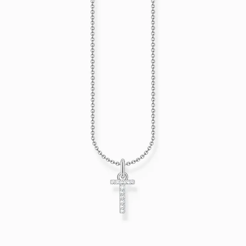 Thomas Sabo Silver Necklace with Letter T & White Stones
