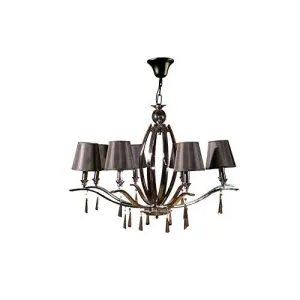 Tiara Chandelier - 8 Bulbs - Chrome Black Satin Pin - Brown Antique