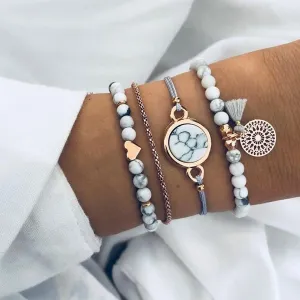 Trendy Handmade Grey Bracelet Set