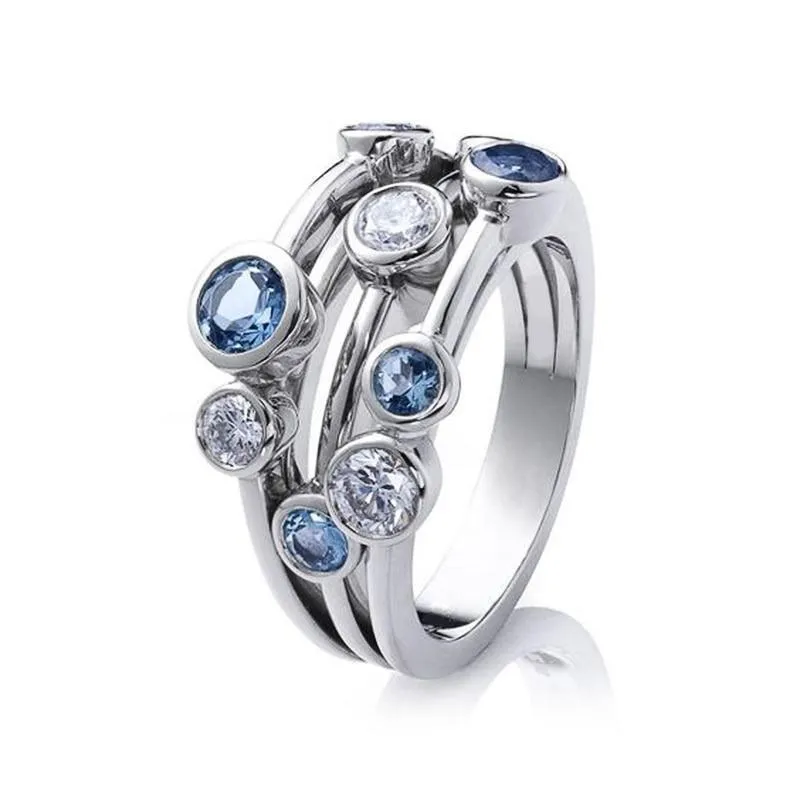 Trendy Jewellery Simple 3 Row Design AAA CZ Crystals Versatile Ring