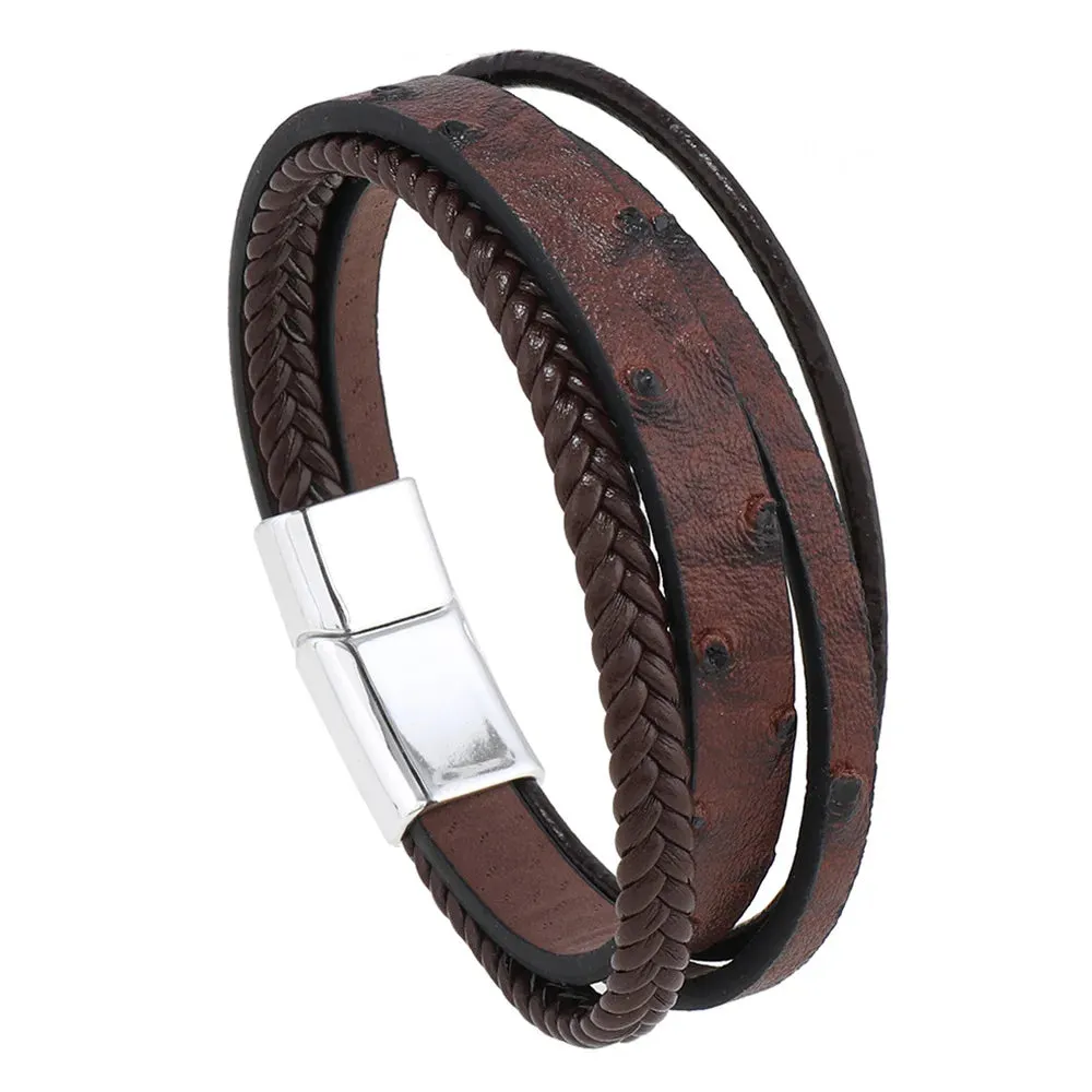 Trendy Leather Bracelets for Men – Stainless Steel Multilayer Braided Rope Jewelry