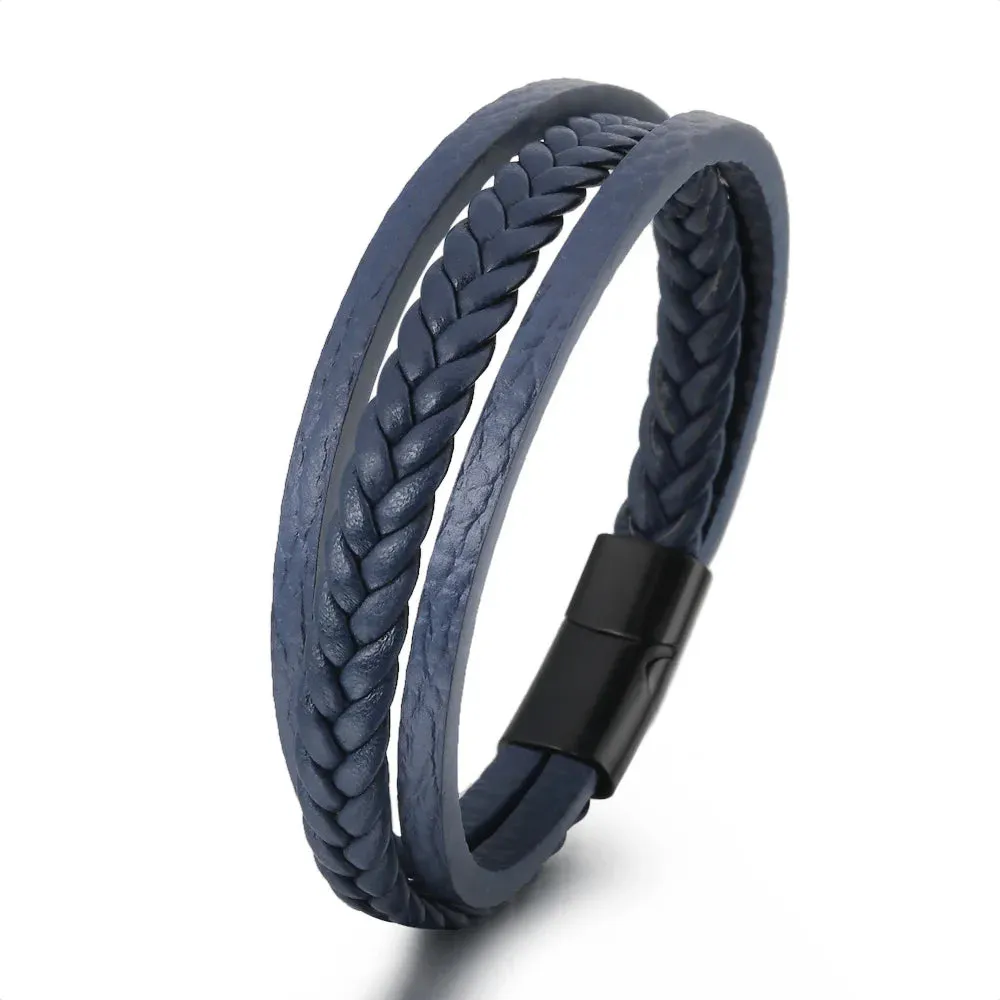 Trendy Leather Bracelets for Men – Stainless Steel Multilayer Braided Rope Jewelry