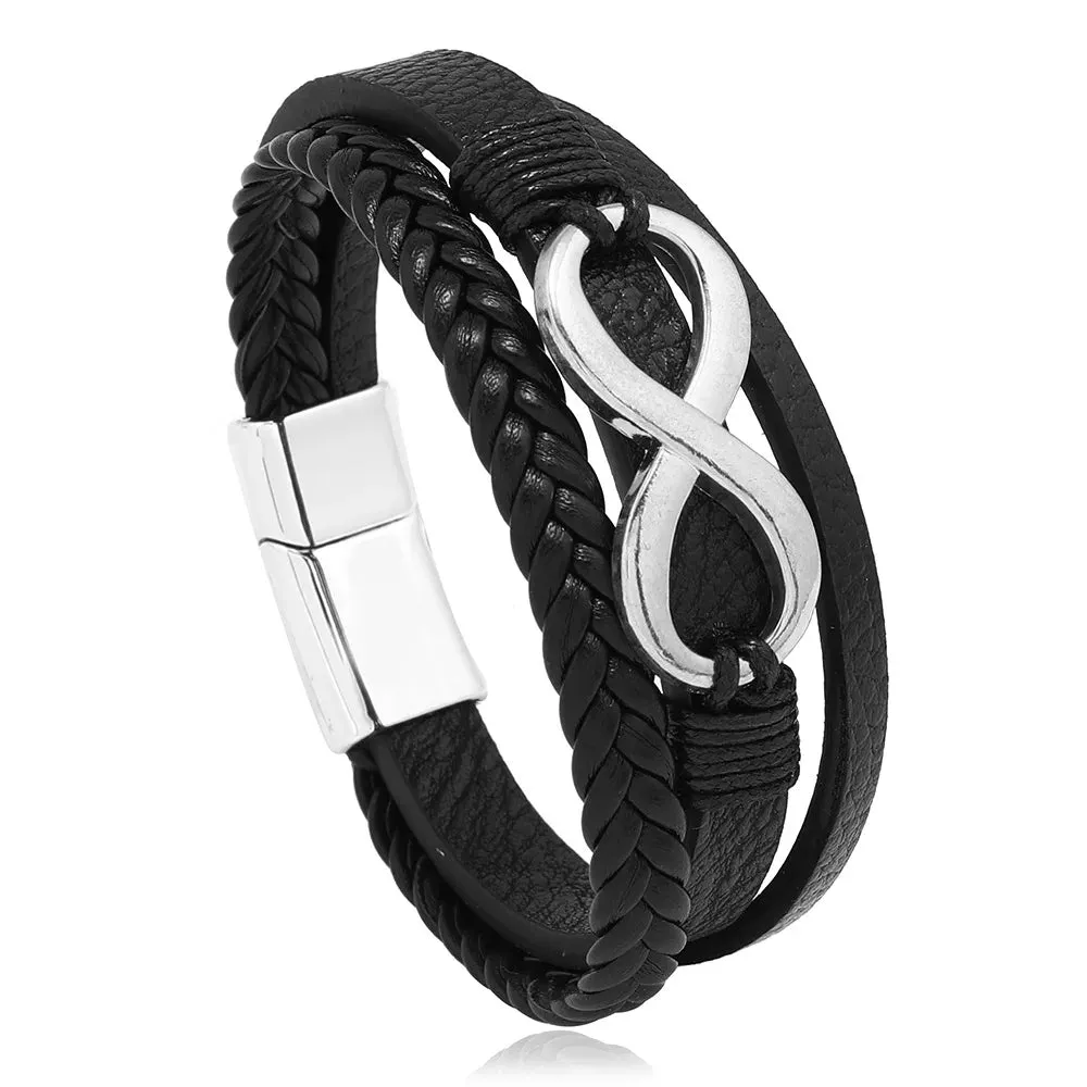 Trendy Leather Bracelets for Men – Stainless Steel Multilayer Braided Rope Jewelry