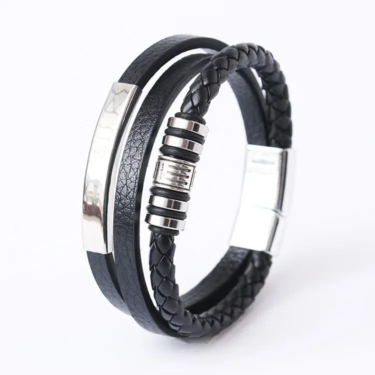 Trendy Leather Bracelets for Men – Stainless Steel Multilayer Braided Rope Jewelry