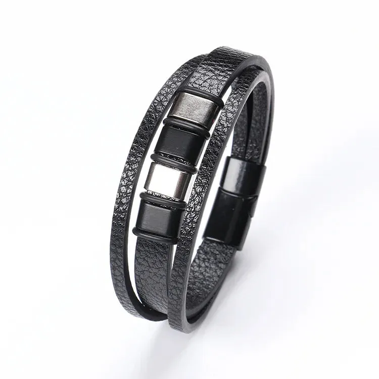 Trendy Leather Bracelets for Men – Stainless Steel Multilayer Braided Rope Jewelry