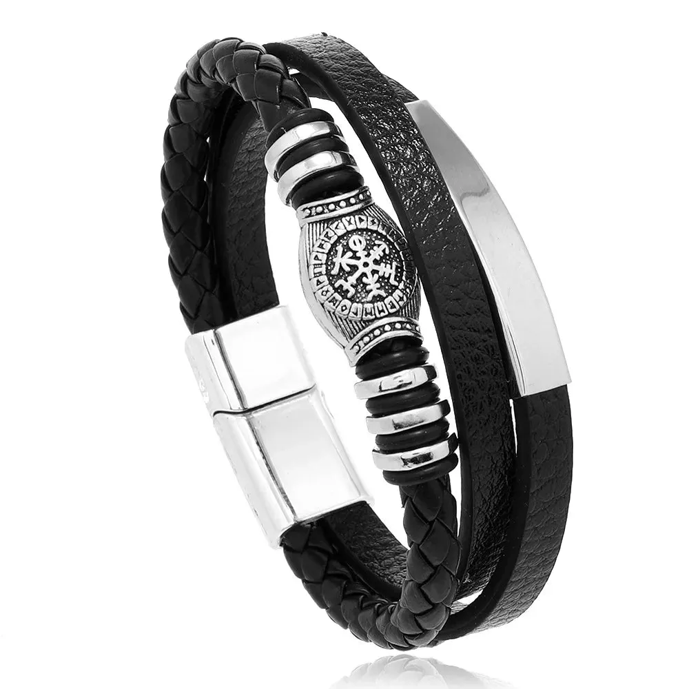 Trendy Leather Bracelets for Men – Stainless Steel Multilayer Braided Rope Jewelry