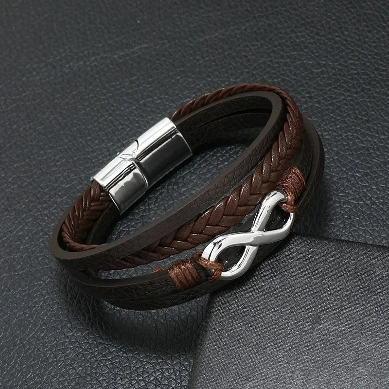 Trendy Leather Bracelets Men Stainless Steel Multilayer Braided Rope Bracelets for Male Jewelry