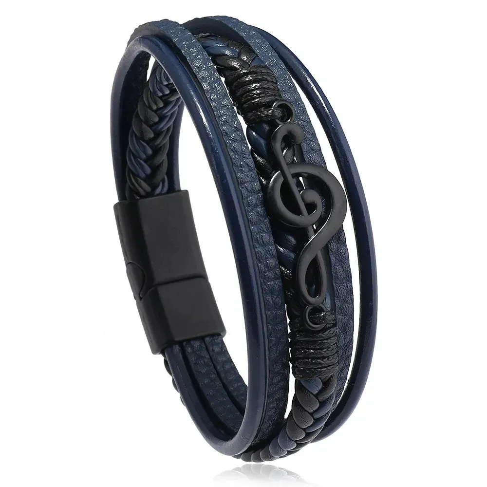Trendy Leather Bracelets Men Stainless Steel Multilayer Braided Rope Bracelets for Male Jewelry