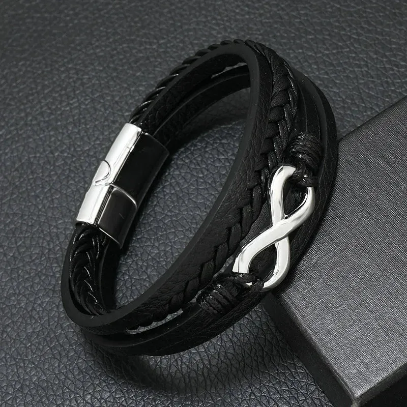 Trendy Leather Bracelets Men Stainless Steel Multilayer Braided Rope Bracelets for Male Jewelry