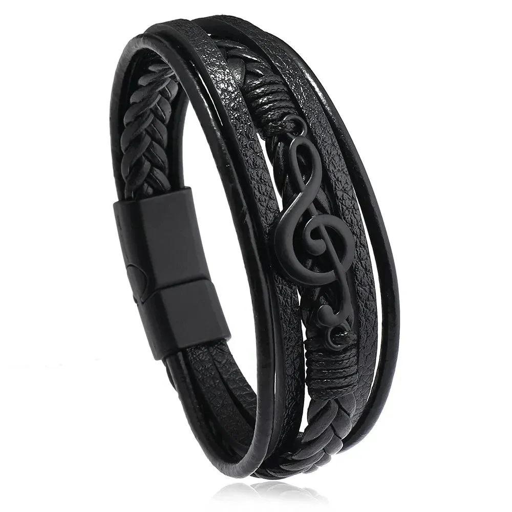 Trendy Leather Bracelets Men Stainless Steel Multilayer Braided Rope Bracelets for Male Jewelry
