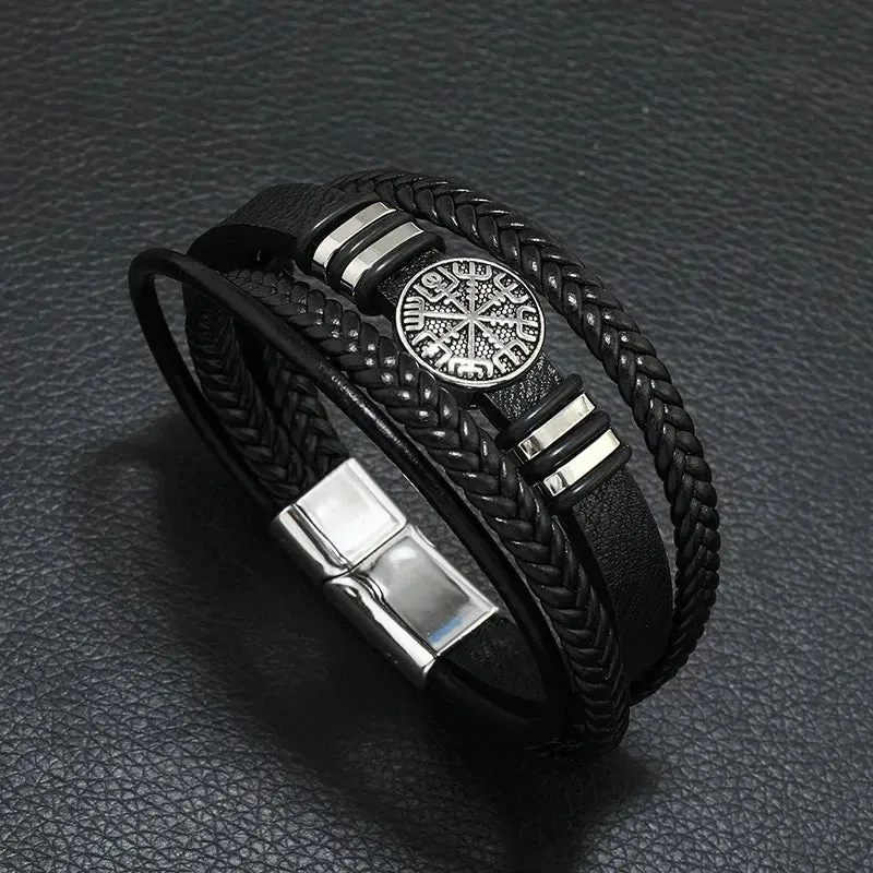Trendy Leather Bracelets Men Stainless Steel Multilayer Braided Rope Bracelets for Male Jewelry