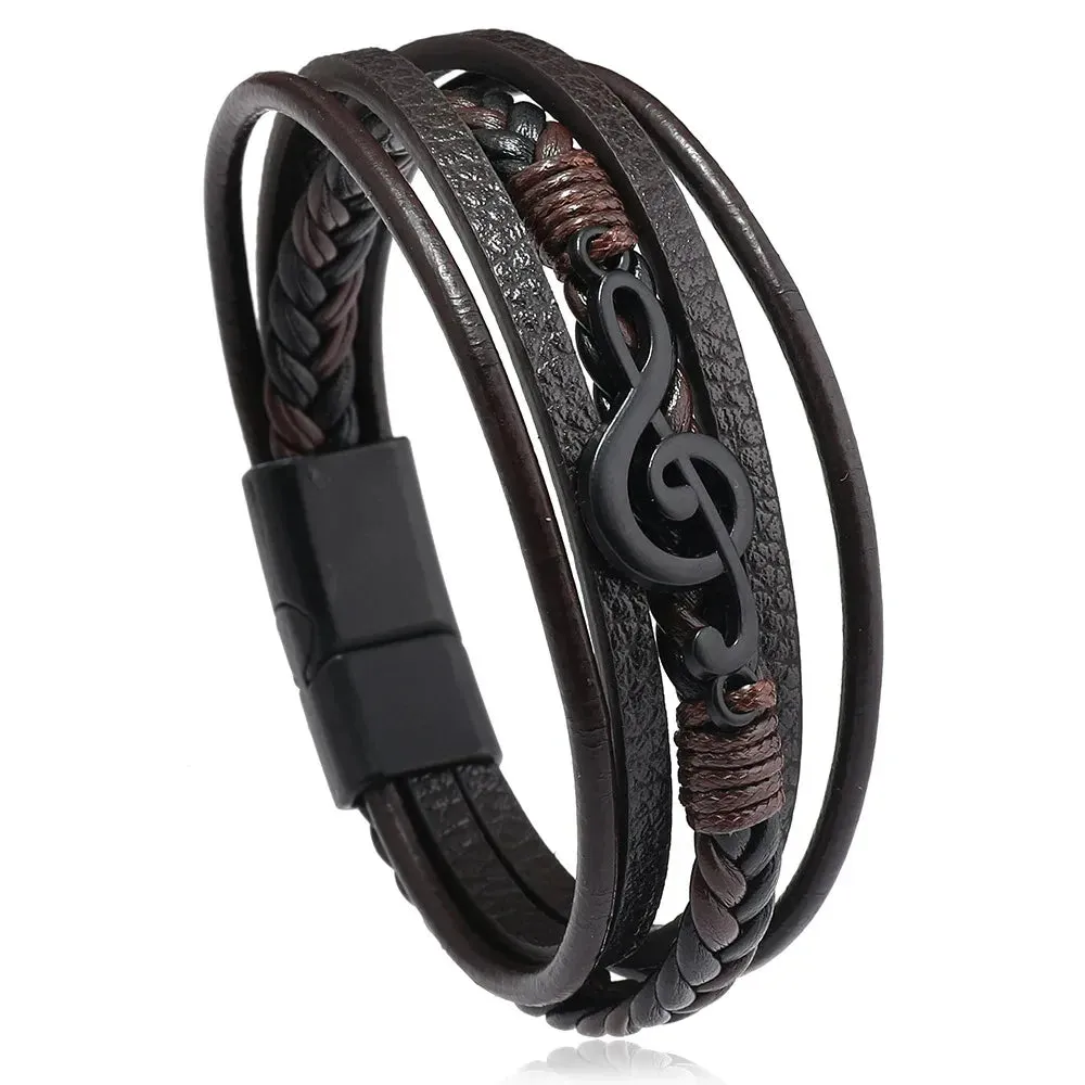 Trendy Leather Bracelets Men Stainless Steel Multilayer Braided Rope Bracelets for Male Jewelry