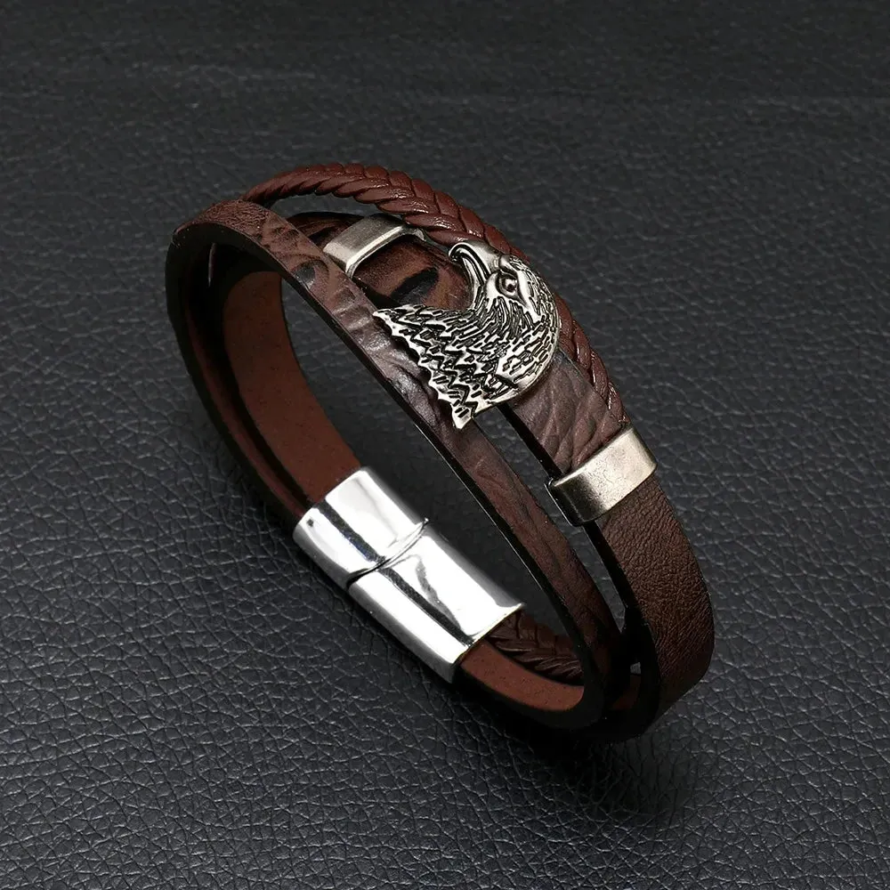 Trendy Leather Bracelets Men Stainless Steel Multilayer Braided Rope Bracelets for Male Jewelry