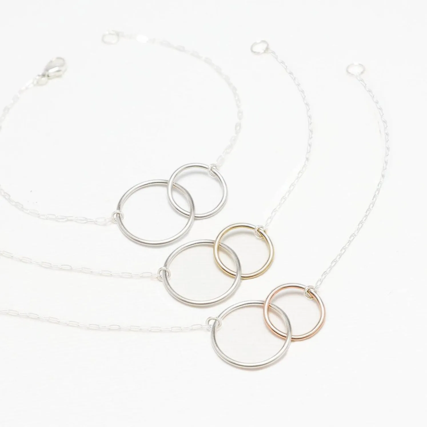Unity Linked Dainty Circle Sterling Silver Bracelets