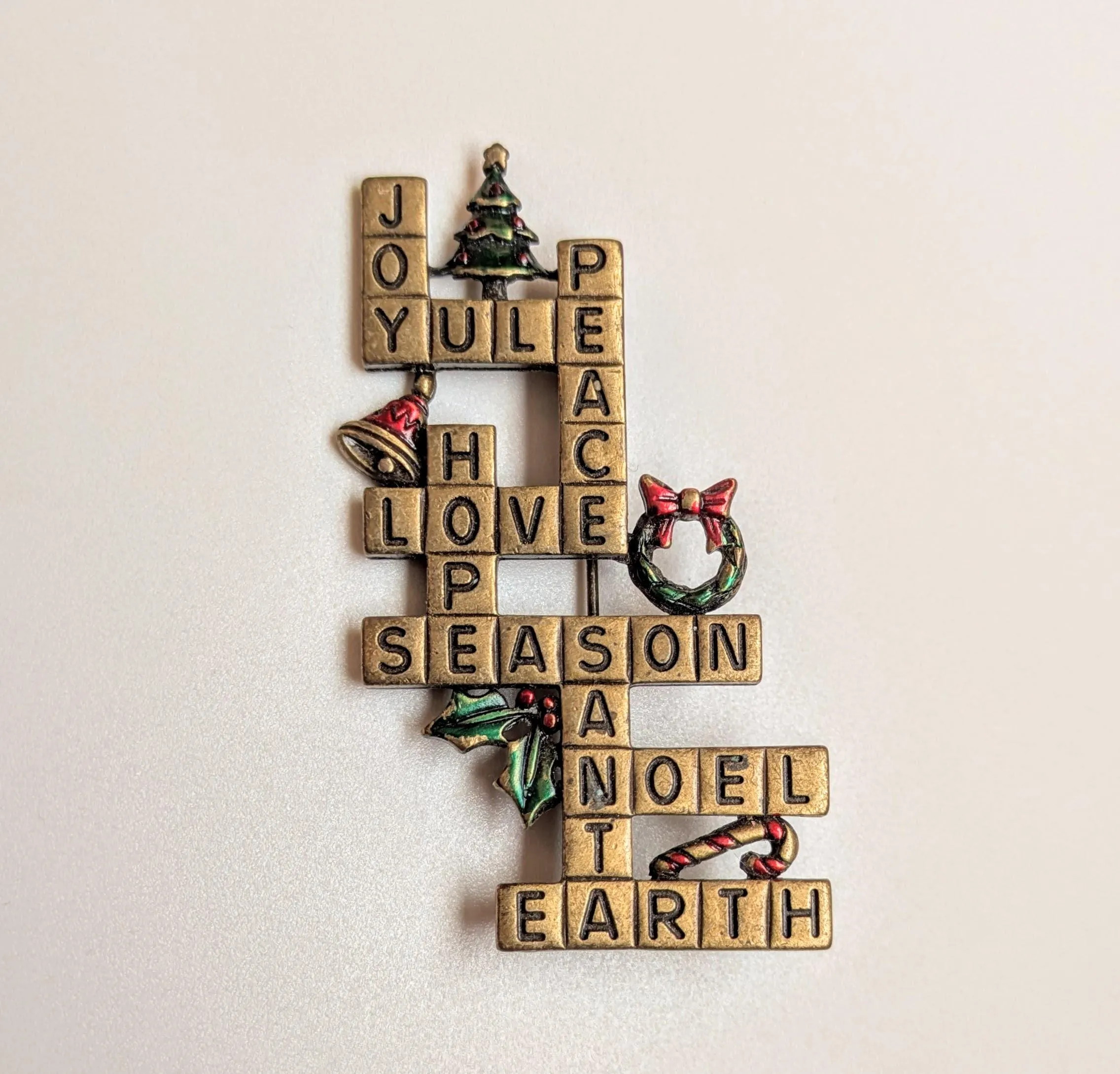 Very Rare JJ Jonette Christmas Crossword Puzzle Pin - JJ Jewelry - Christmas/Holiday Brooches and Pins
