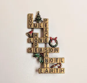 Very Rare JJ Jonette Christmas Crossword Puzzle Pin - JJ Jewelry - Christmas/Holiday Brooches and Pins