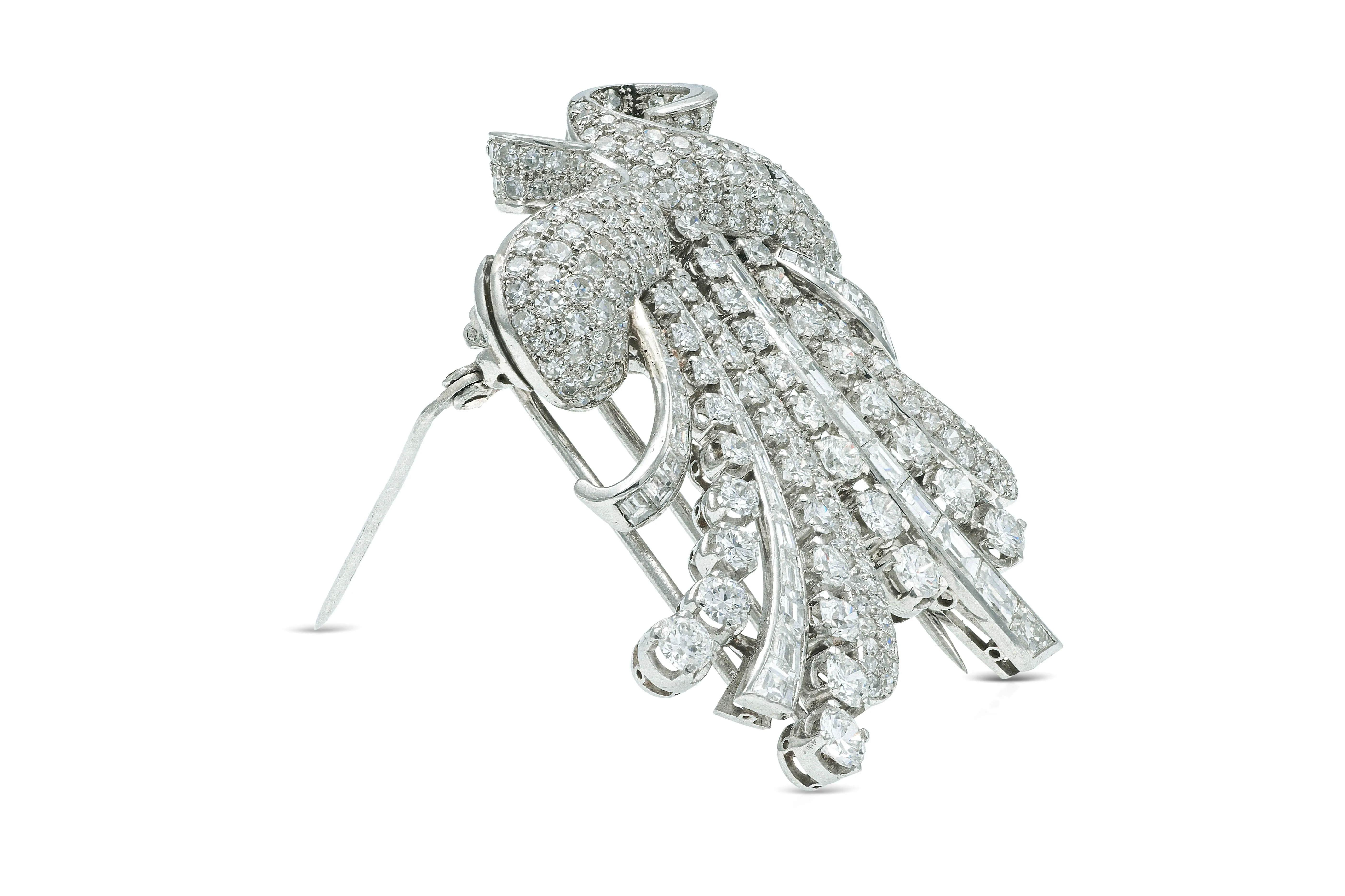 Vintage 1950s 15.00 Carat Diamond Double Clip Brooch