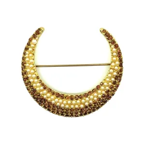Vintage 1960s Faux Pearl Crescent Brooch