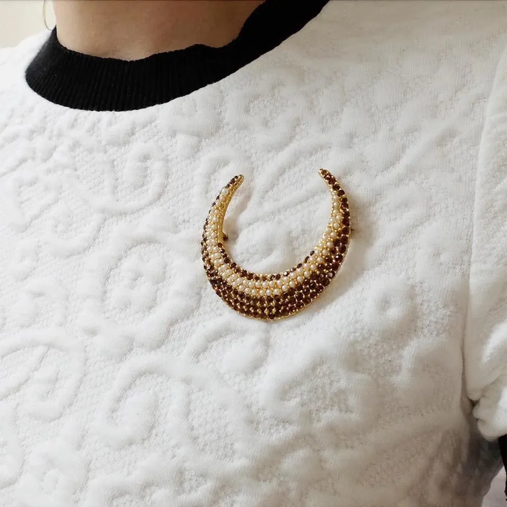 Vintage 1960s Faux Pearl Crescent Brooch
