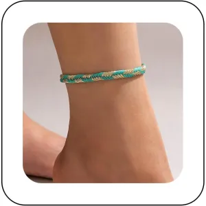 Vintage Blue Braided Rope Anklet Waterproof Surf Anklet Bracelet Braided Cord Chain Anklet Summer Beach Foot Chain Jewellery for Women