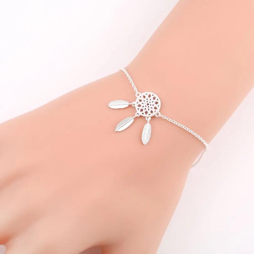 Vintage Dreamcatcher with Feathers Charm Bracelet for Women