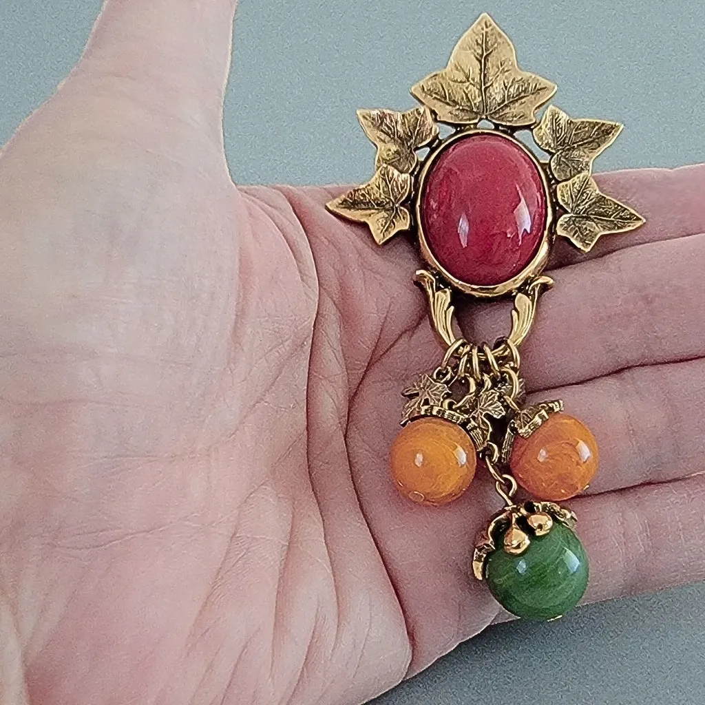 Vintage Fall Leaves Dangle Brooch by 1928