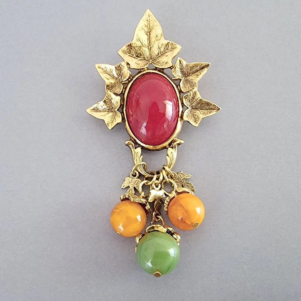 Vintage Fall Leaves Dangle Brooch by 1928