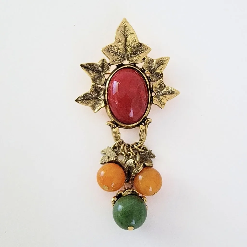 Vintage Fall Leaves Dangle Brooch by 1928