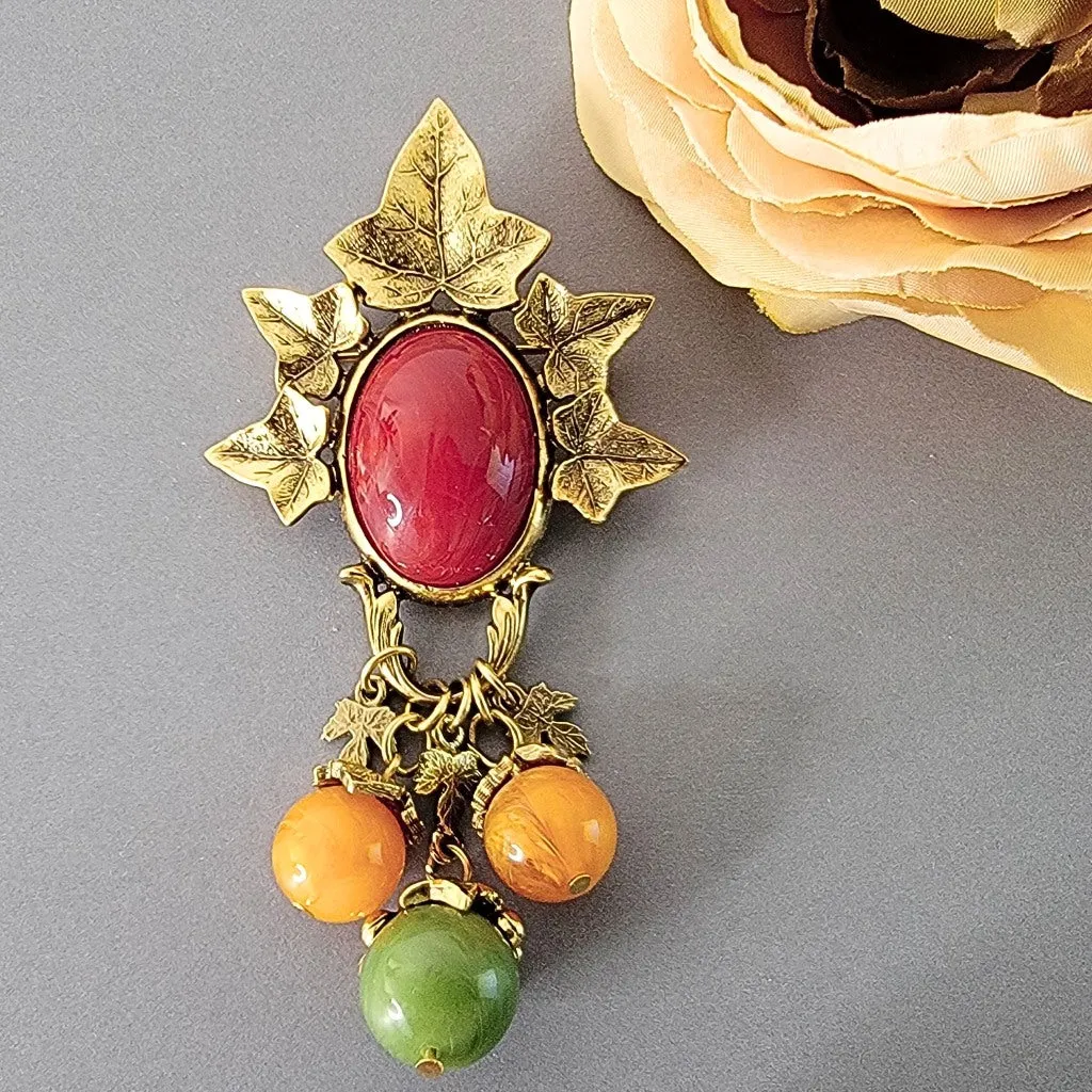 Vintage Fall Leaves Dangle Brooch by 1928
