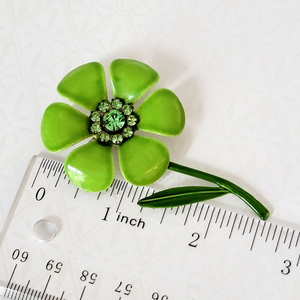 Vintage Lime Green Enamel Flower Brooch