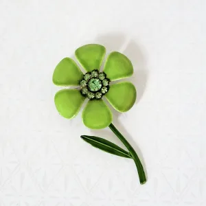 Vintage Lime Green Enamel Flower Brooch