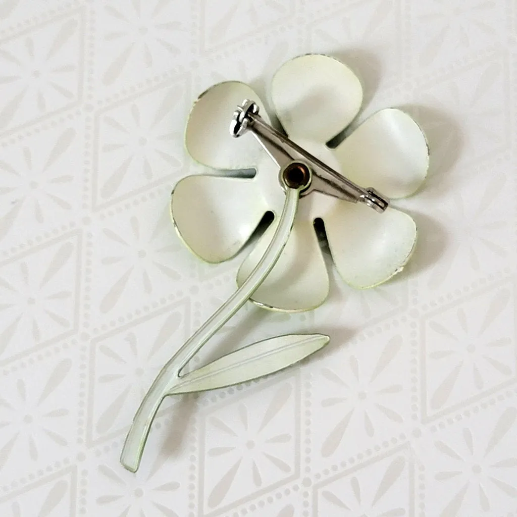 Vintage Lime Green Enamel Flower Brooch