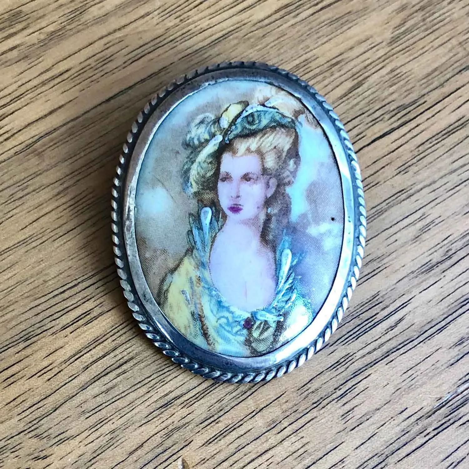 Vintage Sterling Silver Victorian Style Miniature Portrait Brooch