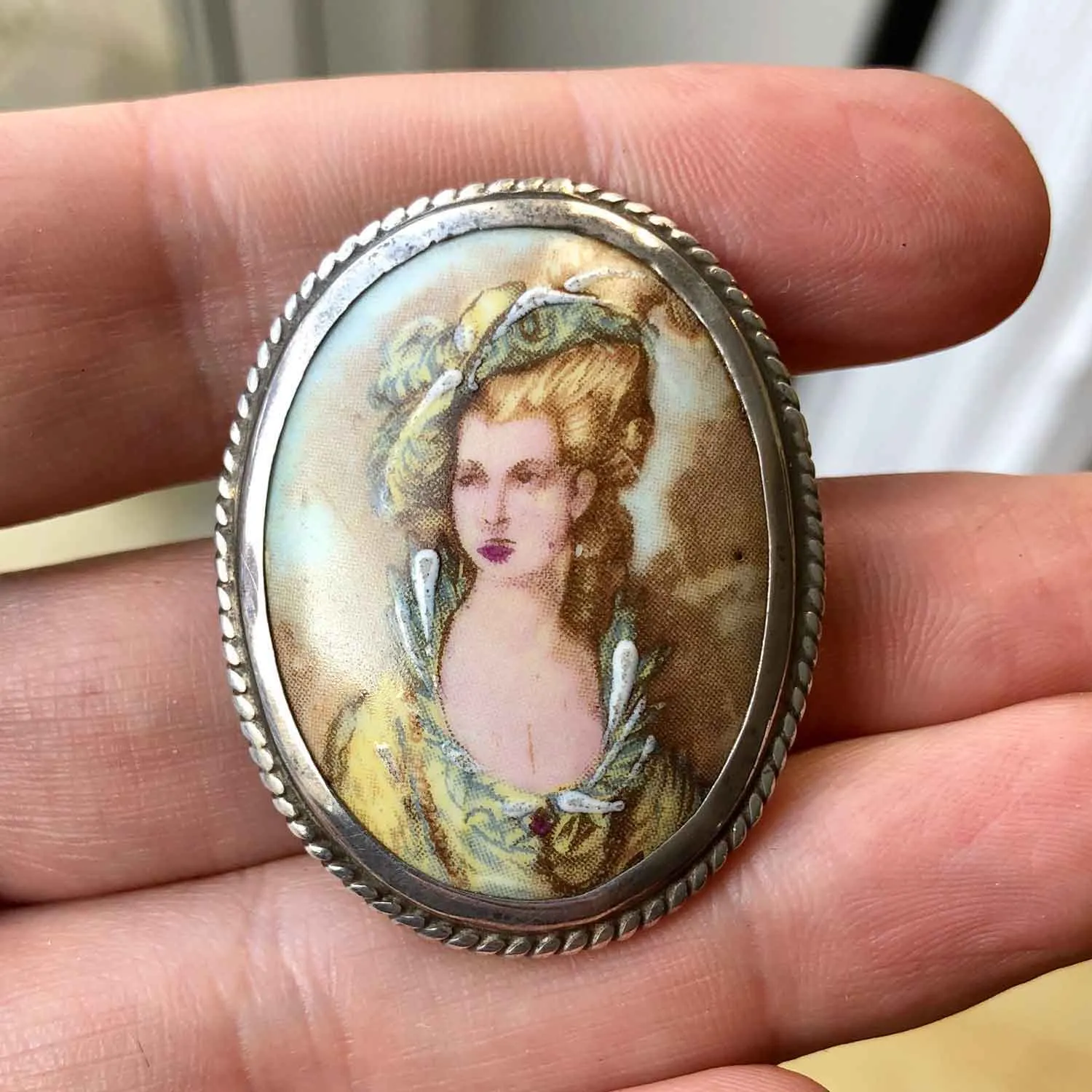 Vintage Sterling Silver Victorian Style Miniature Portrait Brooch