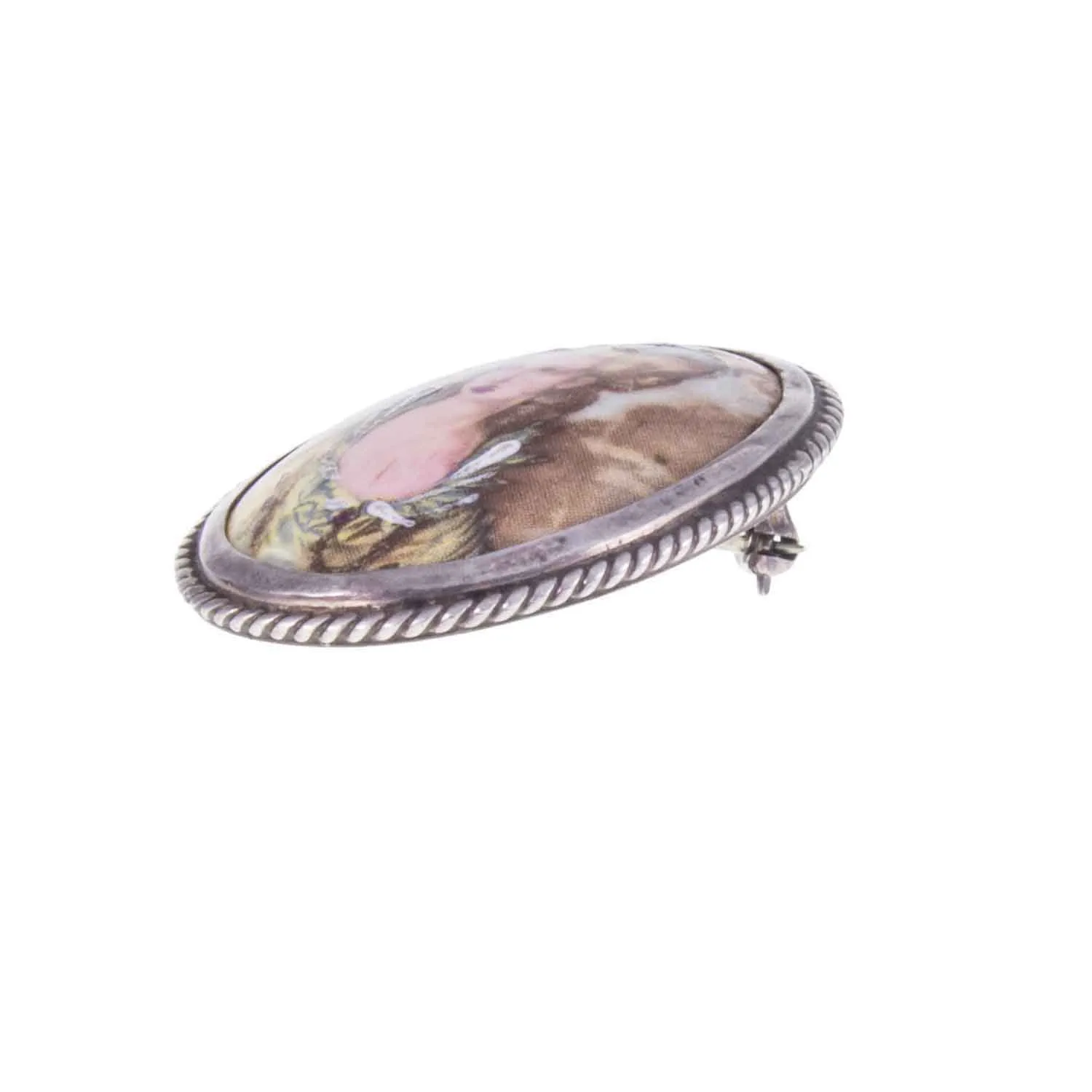 Vintage Sterling Silver Victorian Style Miniature Portrait Brooch