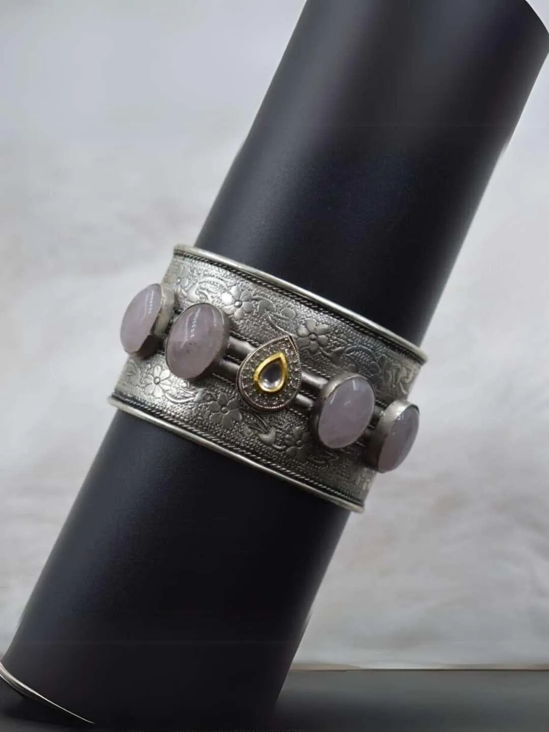 Vintage Tilak Shaped Kundan Studded Oxidised Cuff Bangle
