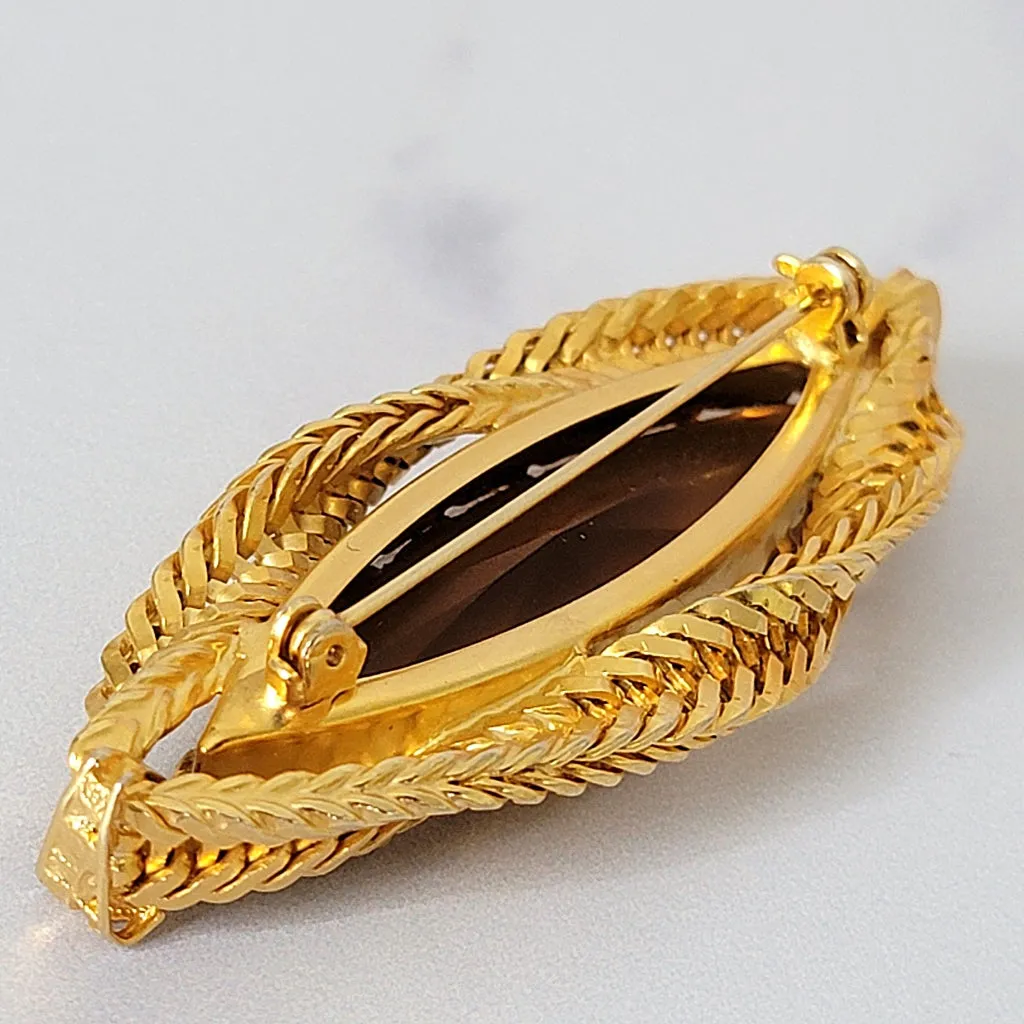Vintage Topaz Brown Glass Brooch