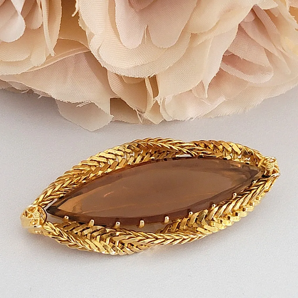 Vintage Topaz Brown Glass Brooch