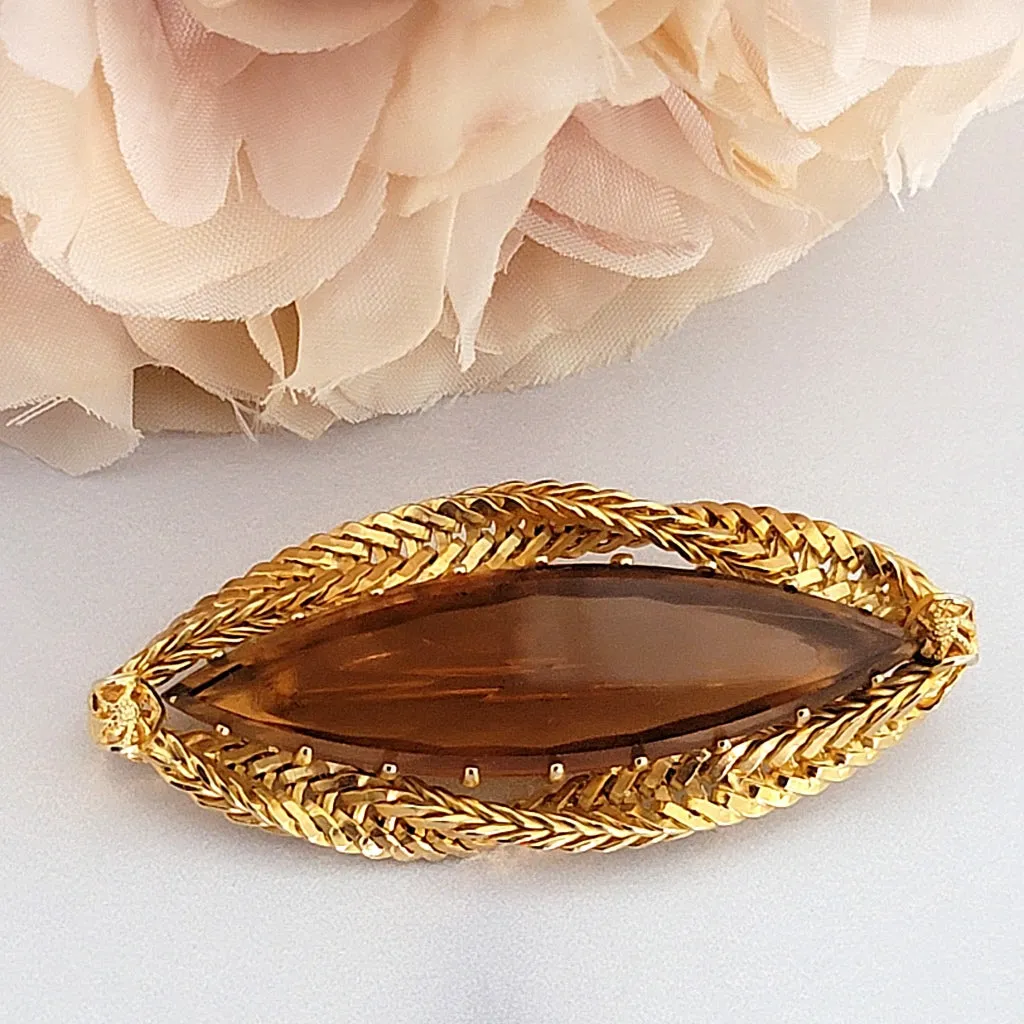 Vintage Topaz Brown Glass Brooch