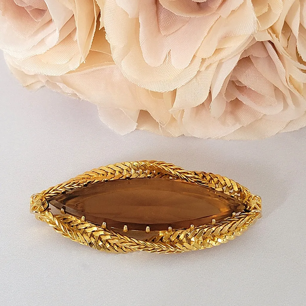 Vintage Topaz Brown Glass Brooch