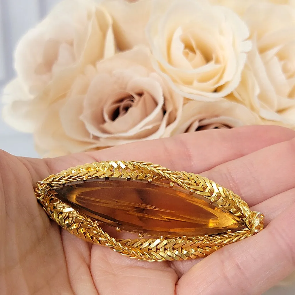 Vintage Topaz Brown Glass Brooch